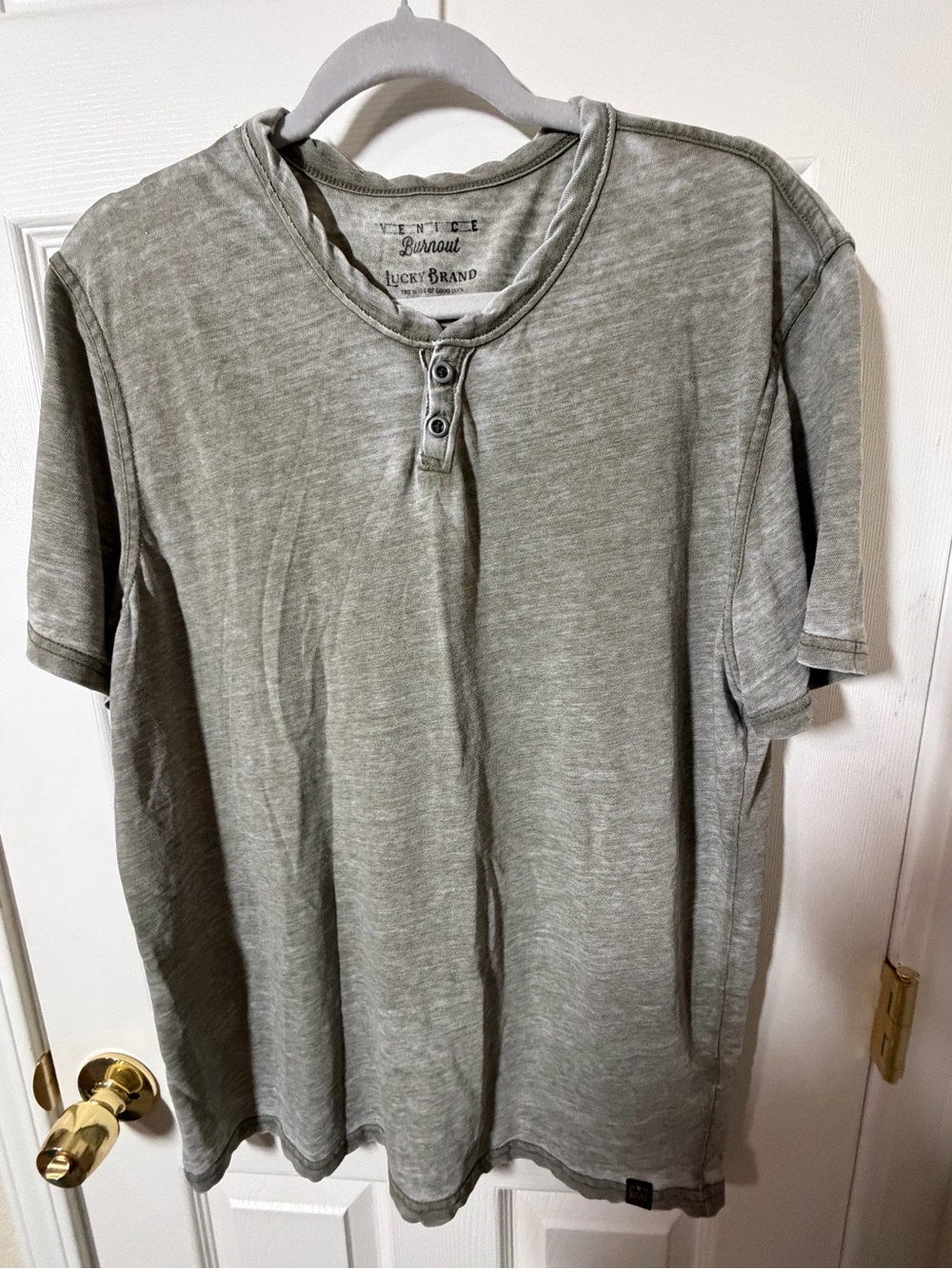 2 Lucky Brand Burnout Men's Gray & Green Short-Sleeve Shirt